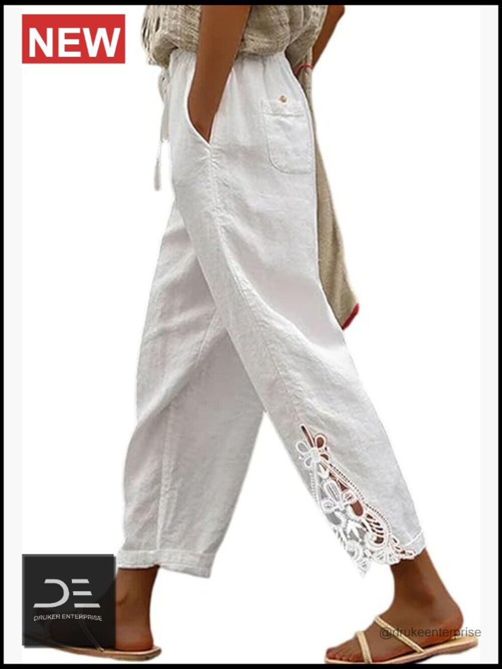 Casual Lightweight Drawstring Elastic Waist Pants with Pockets